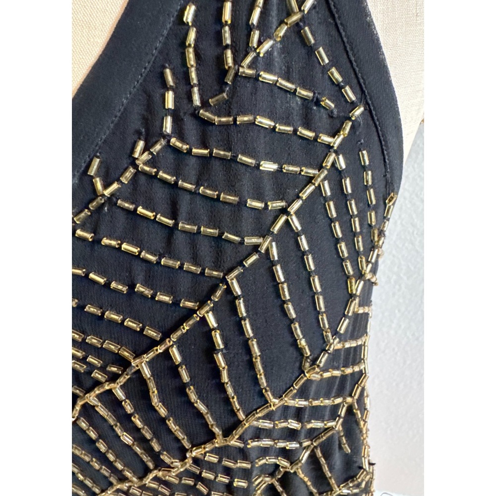 NBD Sz Small Black Gold‎ Beaded Tank Top EUC Sexy Back Cocktail - Picture 8 of 9